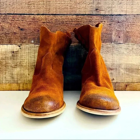 Sundance Catalog Leann Suede Cognac Ankle Booties - Picture 4 of 9